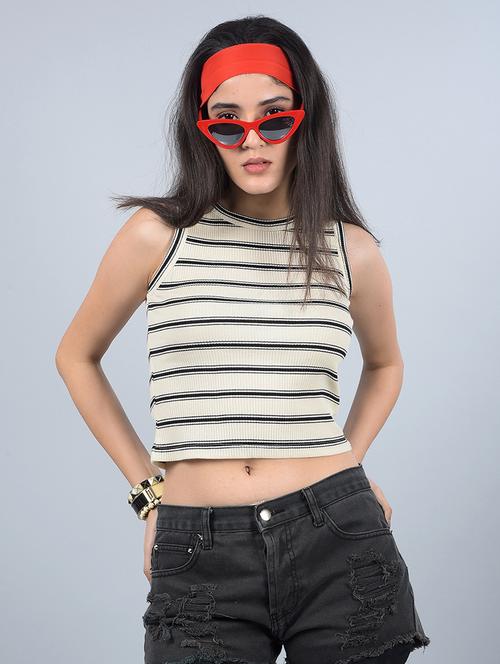 women striped sleeveless crop top - 21854945 - Standard Image - 0