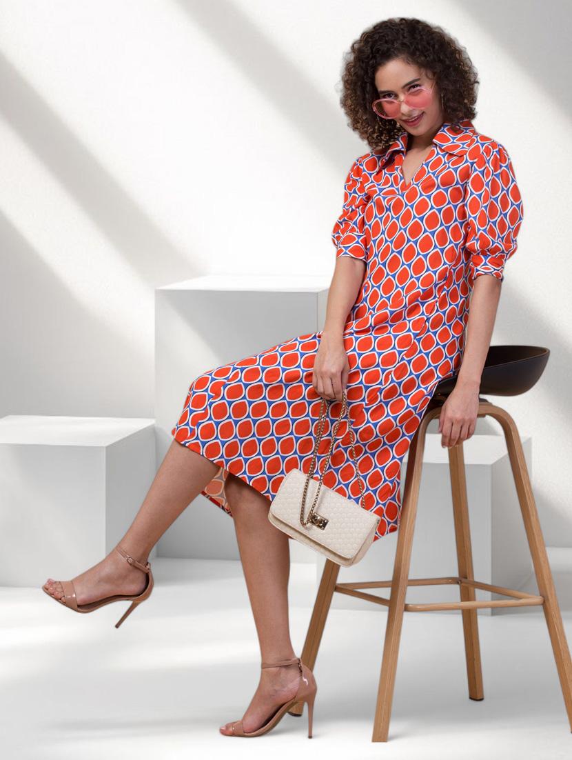 women printed puff sleeves a-line dress - 21855038 - Zoom Image - 0