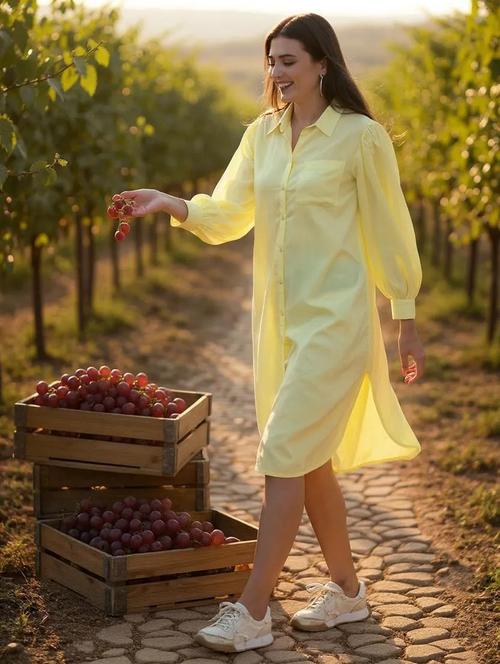 women solid puff sleeves shirt dress - 21855042 - Standard Image - 0