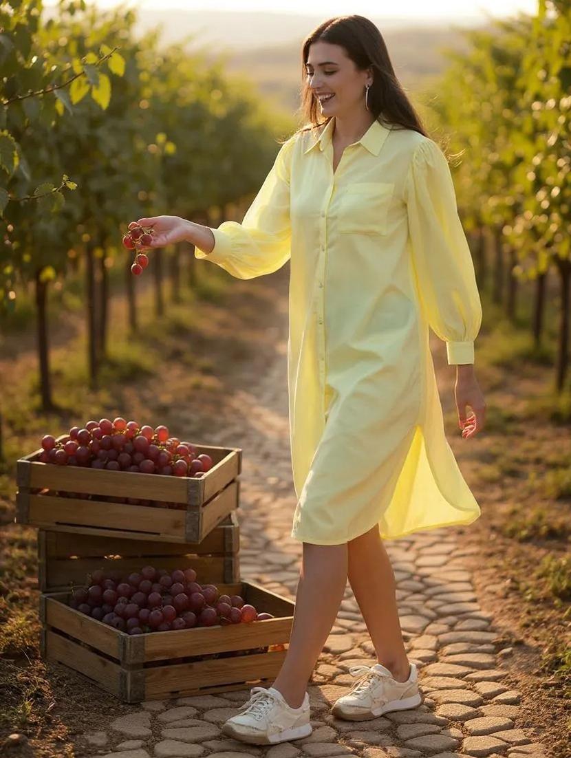 women solid puff sleeves shirt dress - 21855042 - Zoom Image - 0