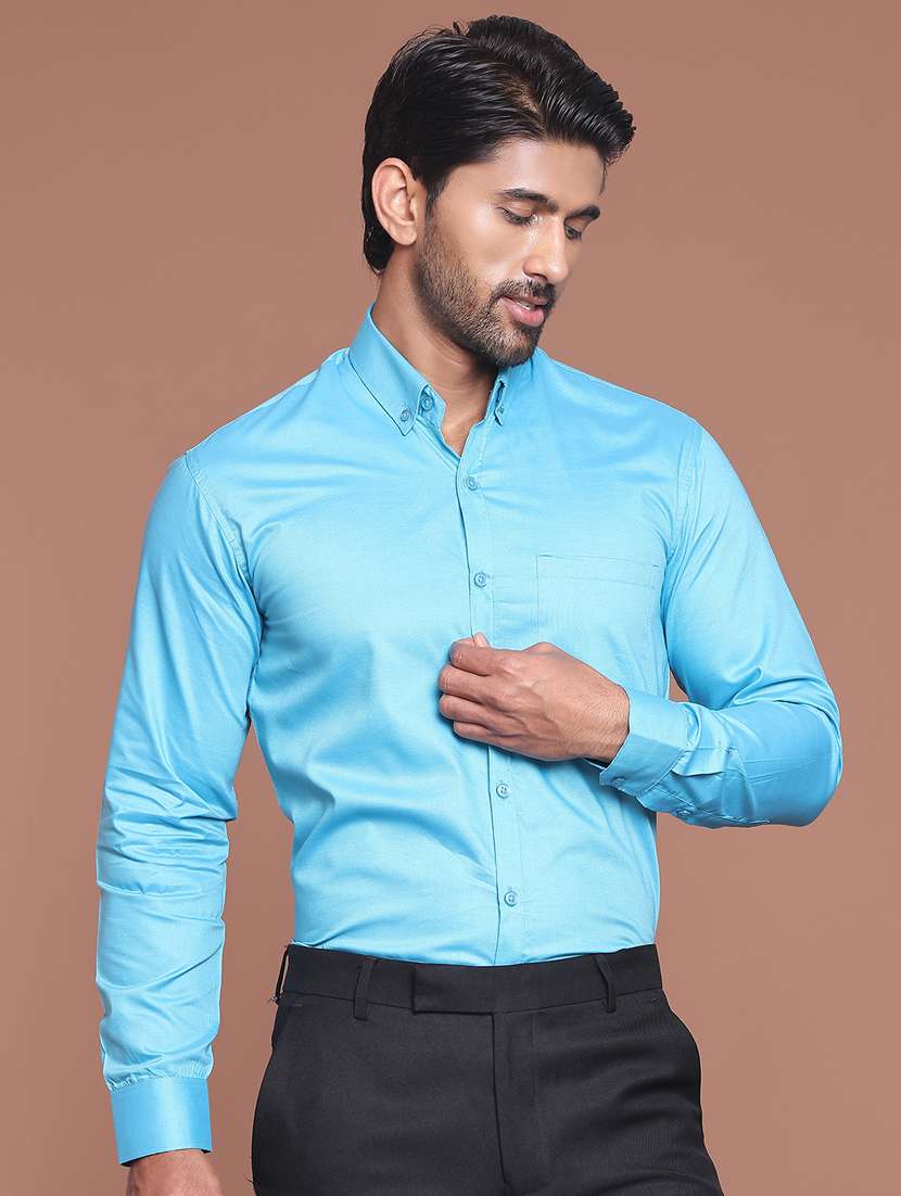 men solid long sleeve slim fit formal shirt