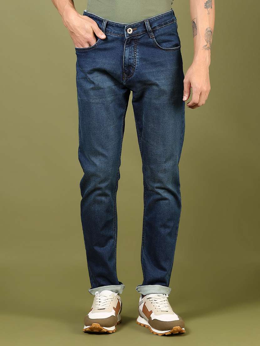men plain mid rise full length denim jeans - 21855171 -  Standard Image - 1