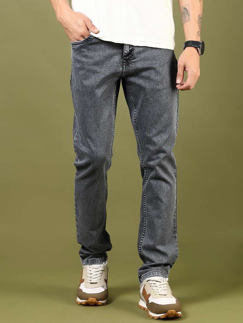 men plain mid rise full length denim jeans - 21855179 -  Standard Image - 1