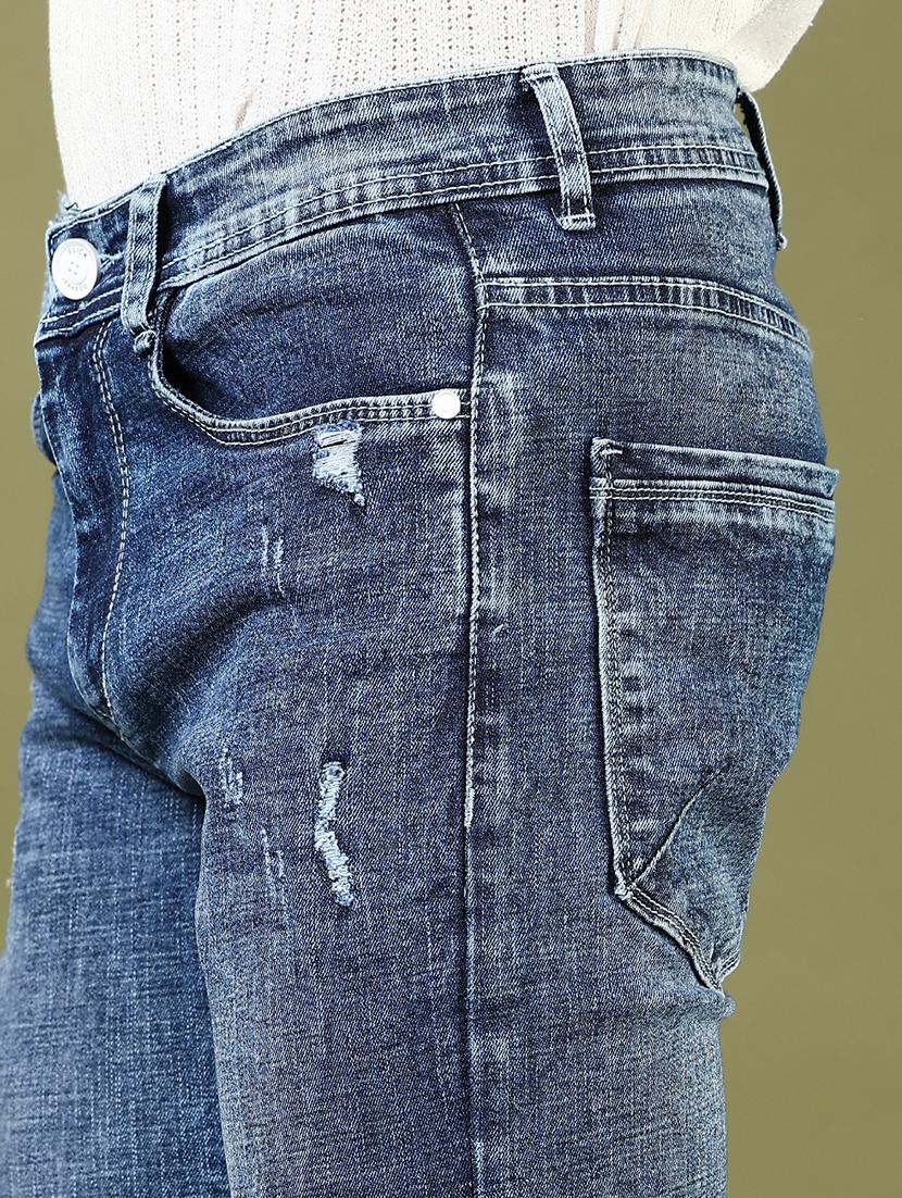 men's blue denim distressed slim fit jeans - 21855191 - Standard Image - 4