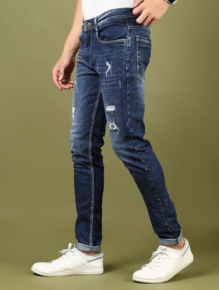 men's blue denim skinny fit distress jeans - 21855192 -  Standard Image - 1