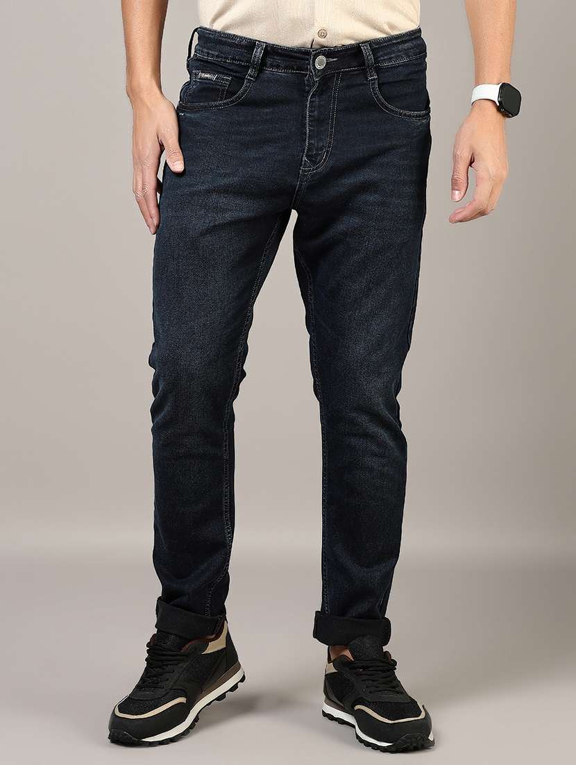 men plain mid rise full length denim jeans - 21855216 - Standard Image - 1