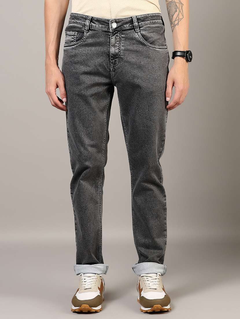 men plain mid rise full length denim jeans - 21855219 -  Standard Image - 1