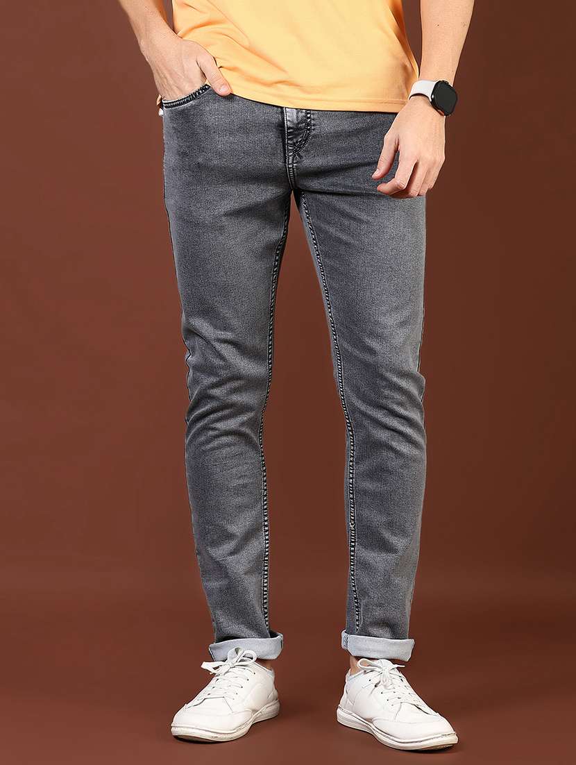 men plain mid rise full length denim jeans - 21855235 - Standard Image - 1