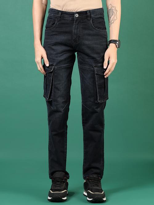 men black mid rise denim cargo - 21855271 - Standard Image - 0