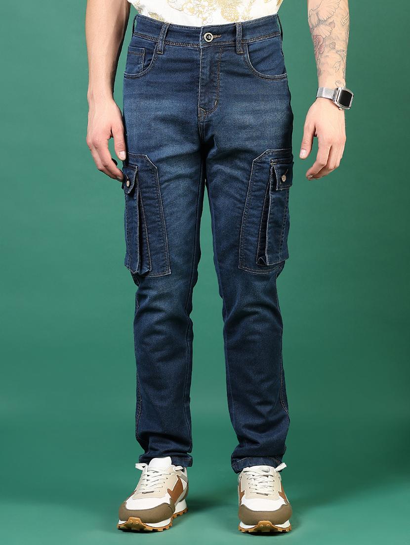 men blue mid rise denim cargo - 21855272 -  Zoom Image - 0
