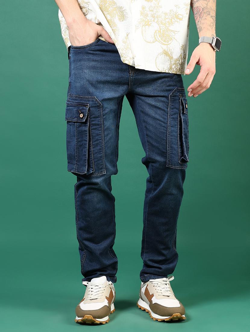 men blue mid rise denim cargo - 21855272 -  Standard Image - 1