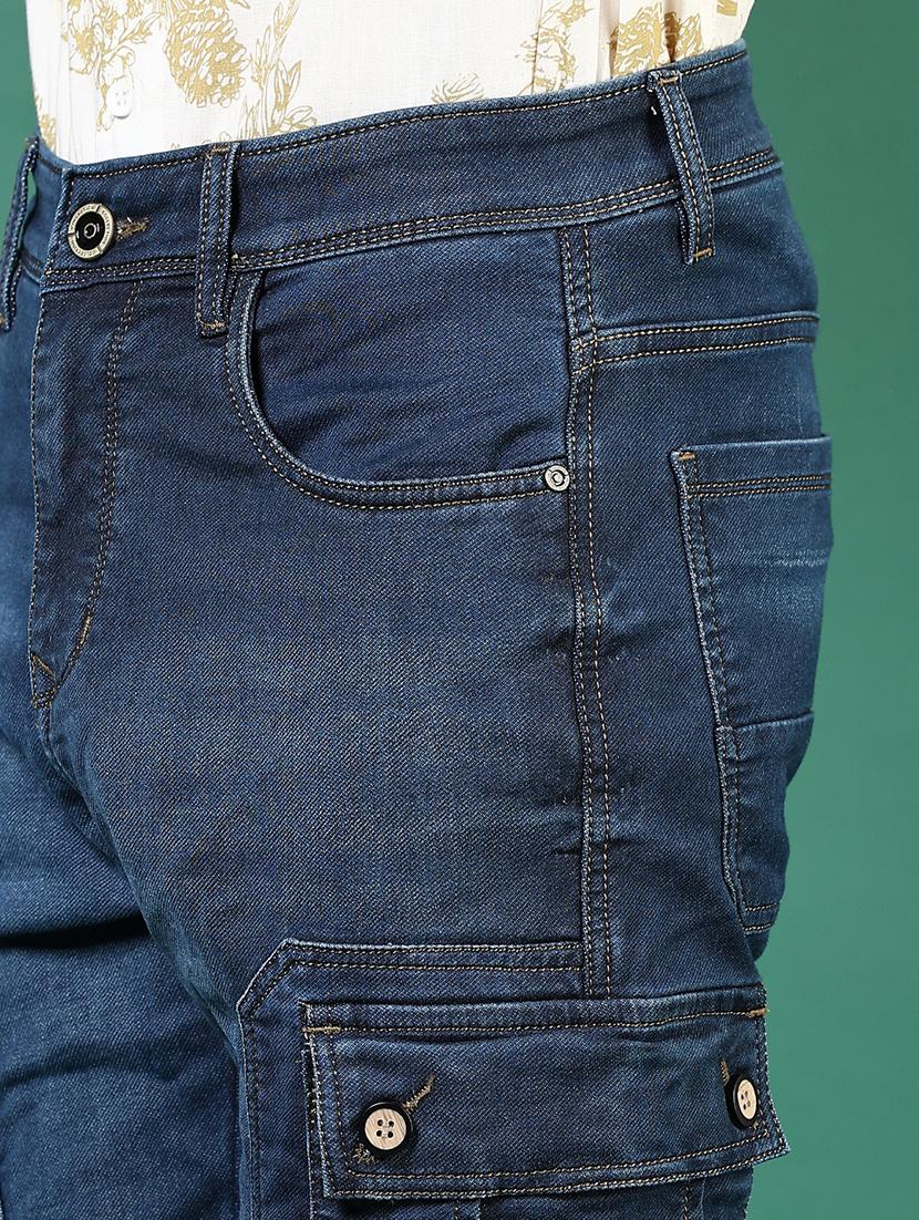 men blue mid rise denim cargo - 21855272 - Standard Image - 4