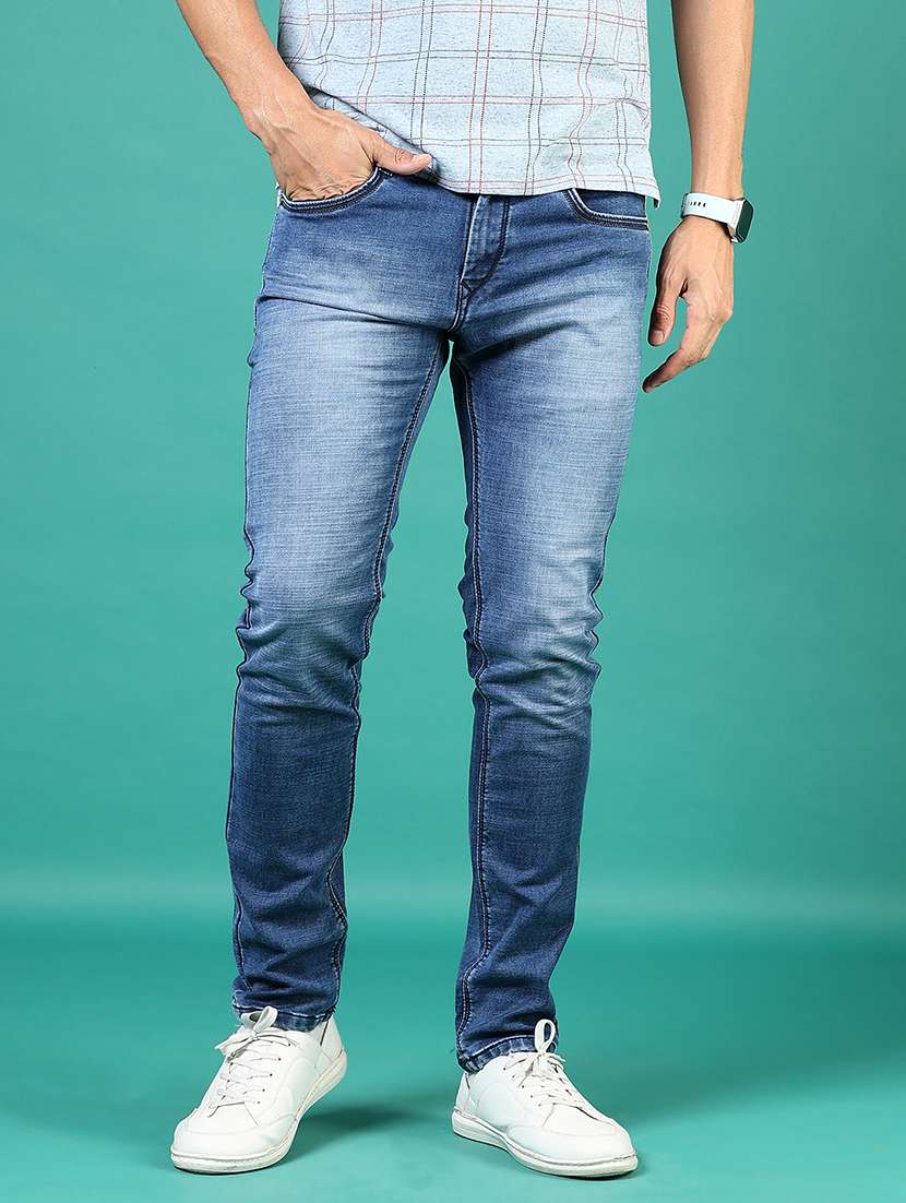 men washed mid rise full length denim jeans - 21855286 - Standard Image - 1