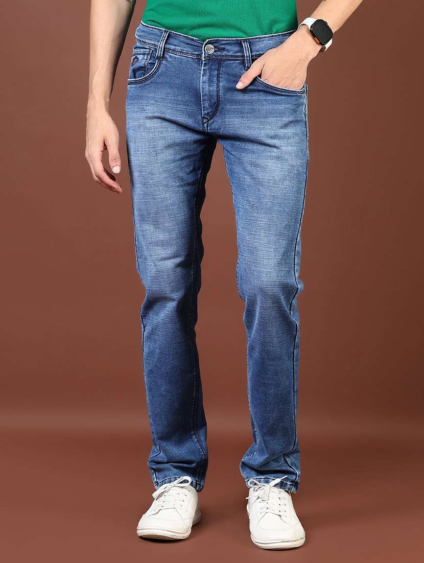 men washed mid rise full length denim jeans - 21855346 - Standard Image - 1