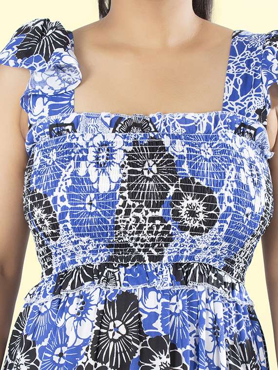 women printed smocked detailed tiered dress - 21855431 -  Standard Image - 4