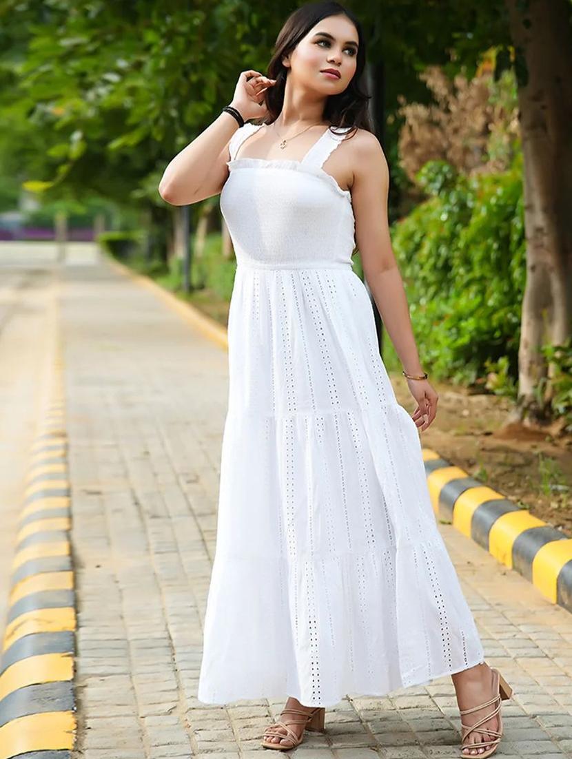 women schiffli detailed shoulder strap tiered dress - 21855453 - Standard Image - 1