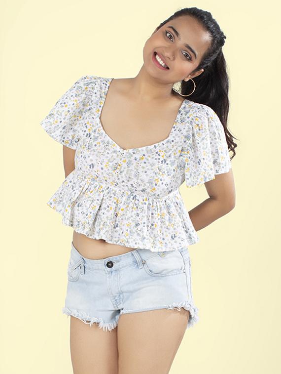 women floral print flared sleeves peplum top - 21855471 - Zoom Image - 0