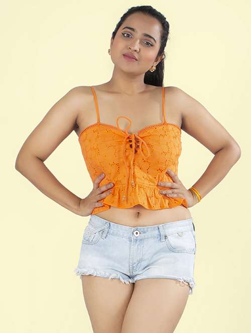 women shoulder strap crop top - 21855475 - Standard Image - 0