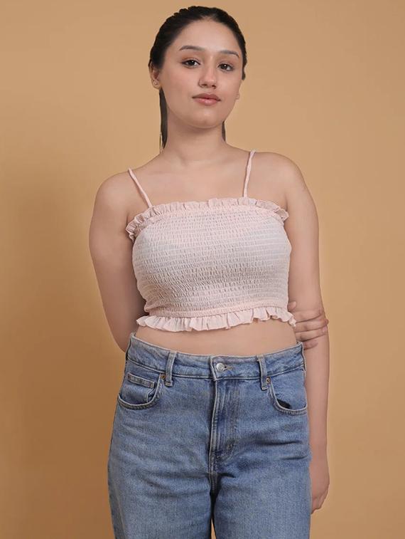 women shoulder strap smocked detailed crop top - 21855481 - Zoom Image - 0