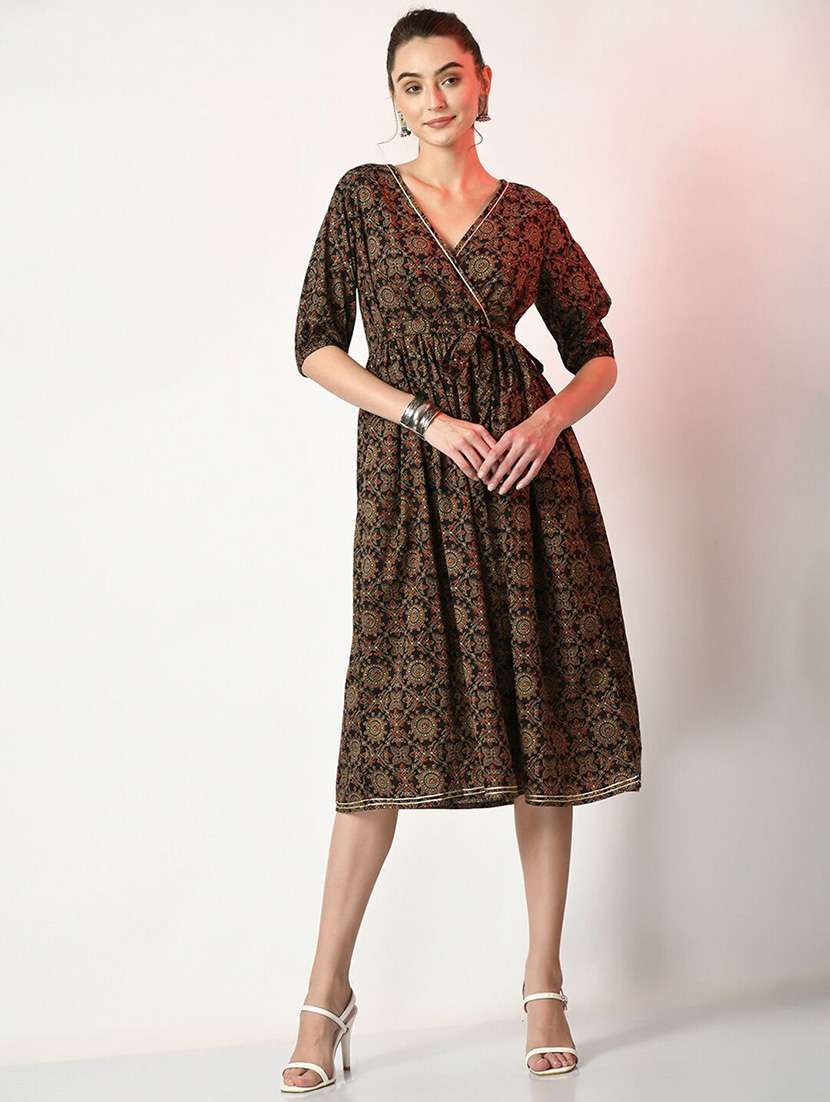 women black printed fit & flare ethnic dress - 21855510 -  Standard Image - 4