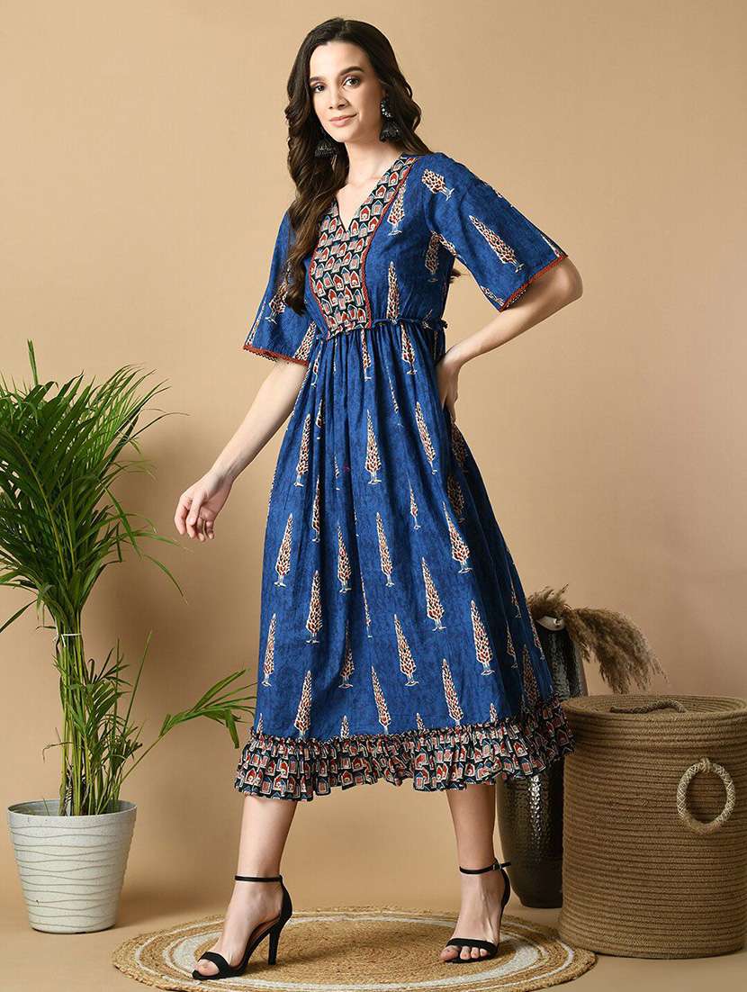 women blue printed fit & flare ethnic dress - 21855512 -  Standard Image - 1