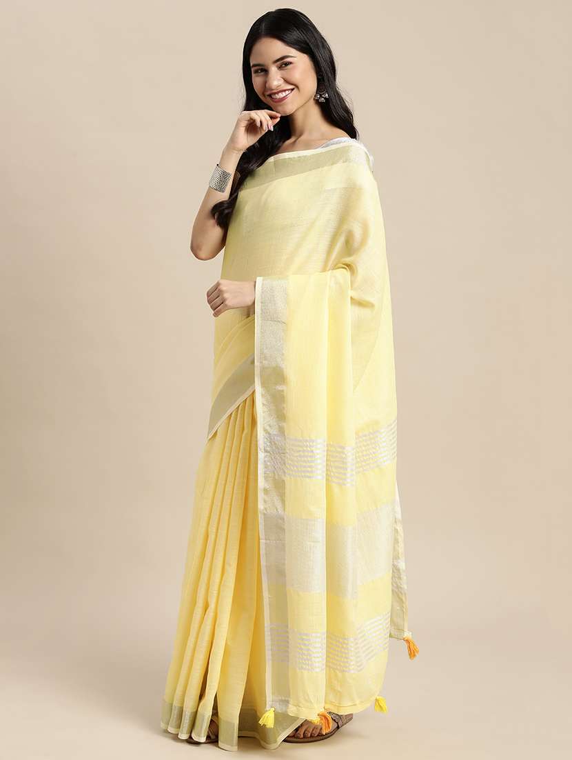 women yellow plain saree with blouse - 21855561 -  Standard Image - 1