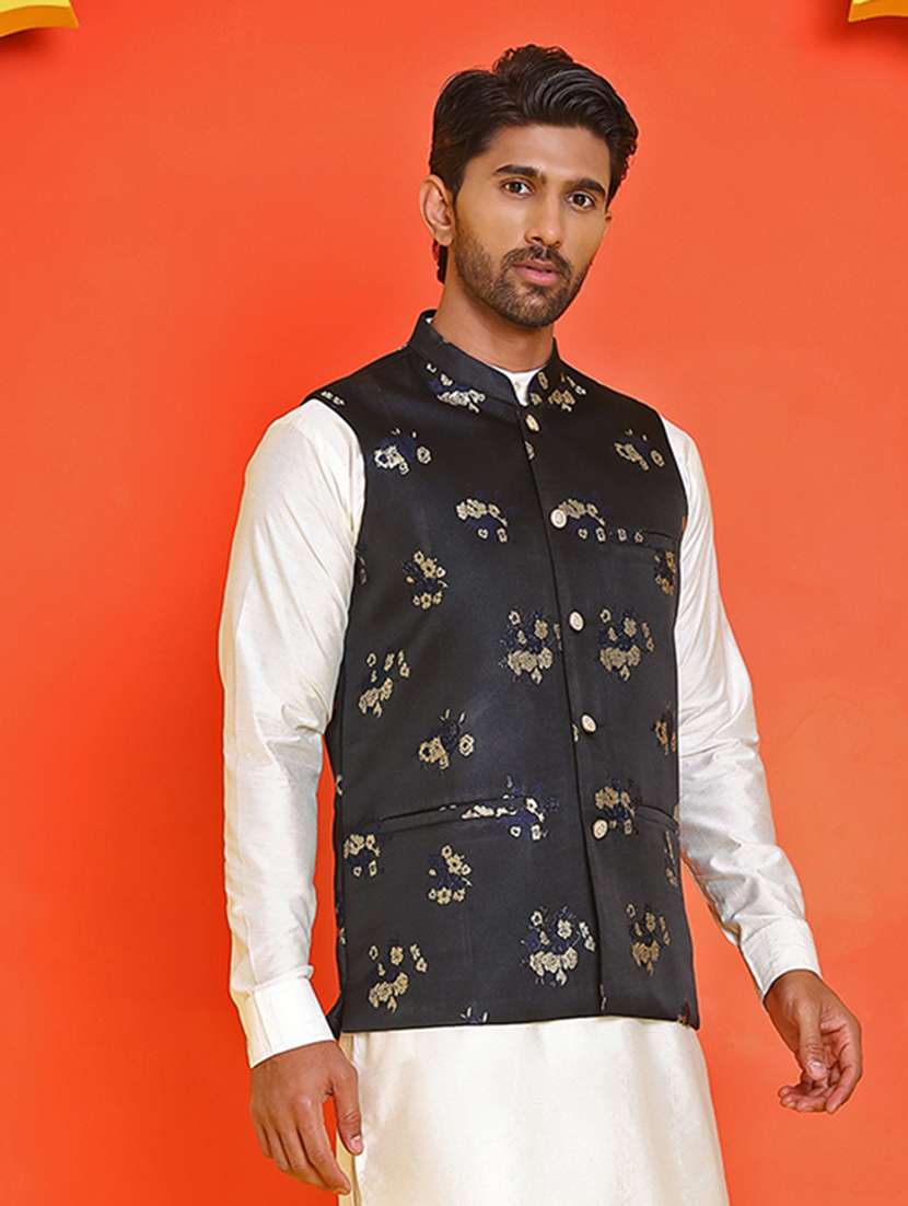men embroidered mandarin neck nehru jacket - 21855574 -  Standard Image - 1