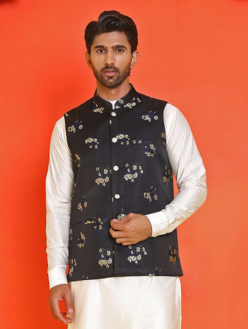 men embroidered mandarin neck nehru jacket - 21855574 -  Standard Image - 4