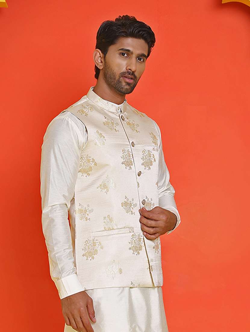 men embroidered mandarin neck nehru jacket - 21855575 -  Standard Image - 1