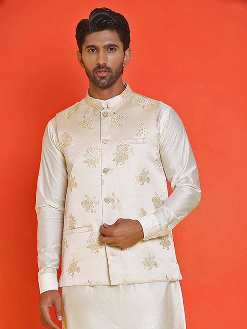 men embroidered mandarin neck nehru jacket - 21855575 -  Standard Image - 4