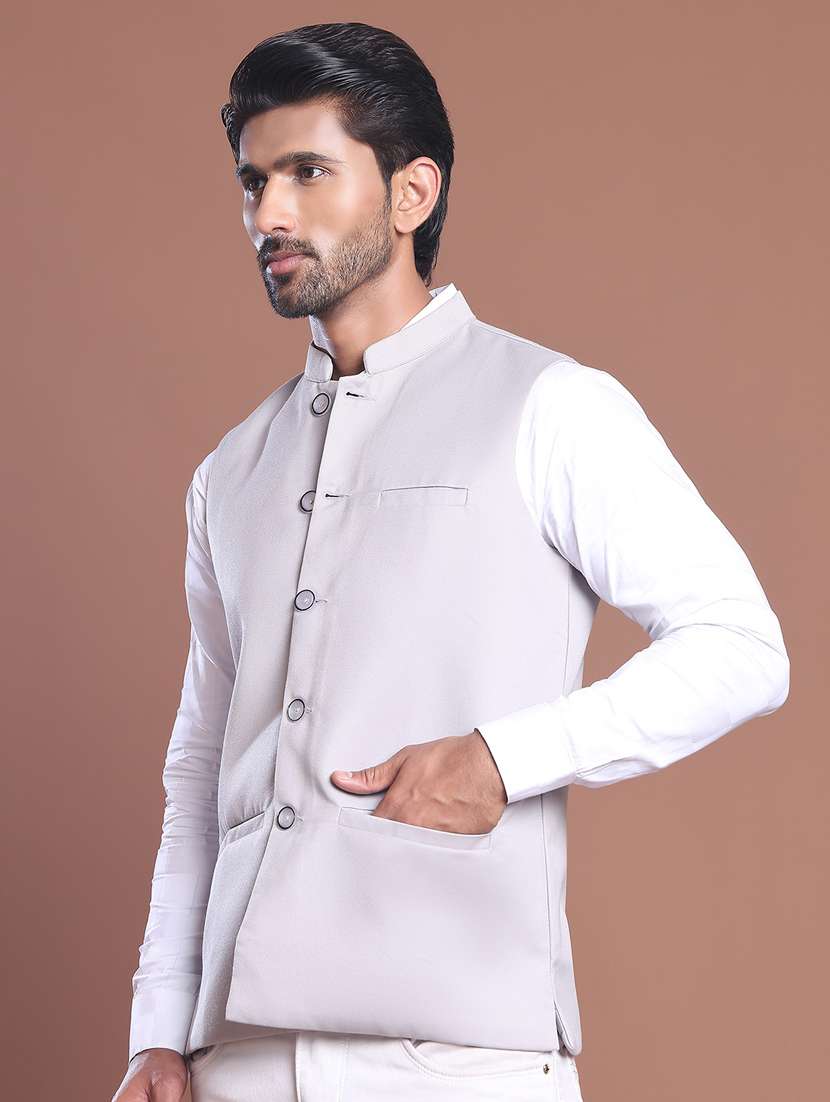 men solid mandarin neck nehru jacket - 21855576 -  Standard Image - 1