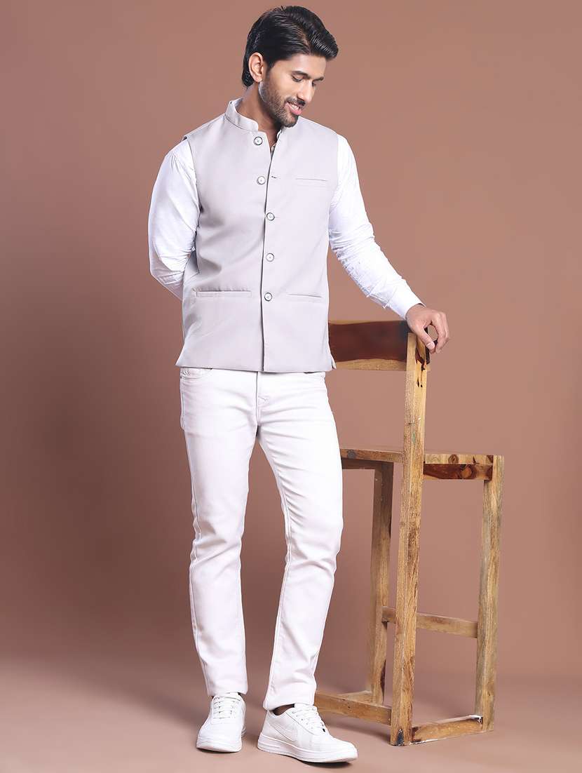 men solid mandarin neck nehru jacket - 21855576 -  Standard Image - 4