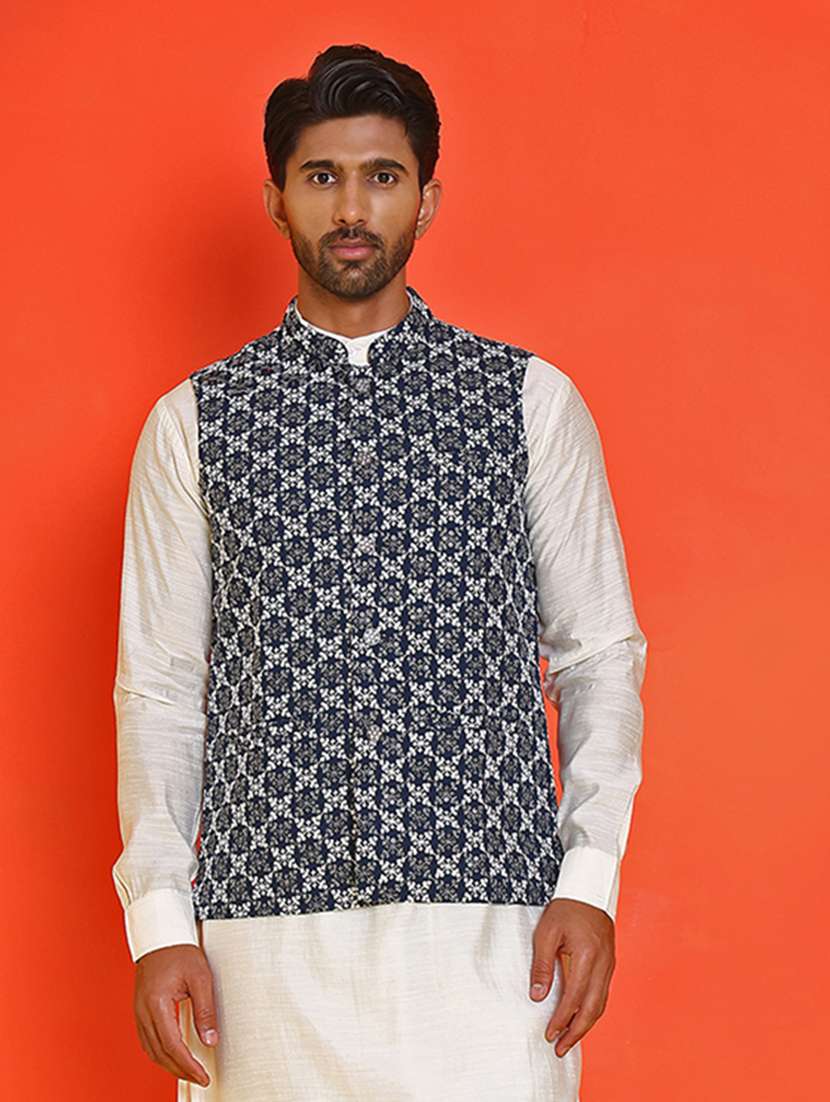 men embroidered mandarin neck nehru jacket - 21855579 -  Standard Image - 1