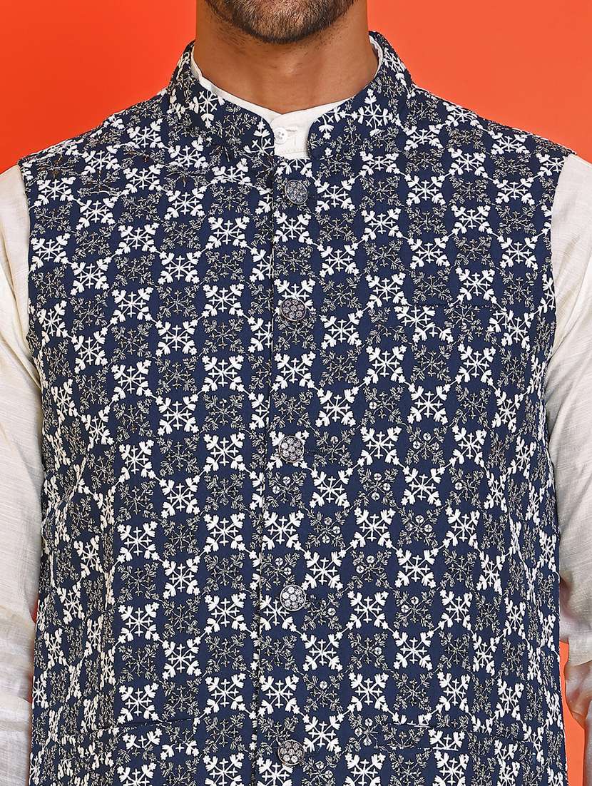 men embroidered mandarin neck nehru jacket - 21855579 -  Standard Image - 4