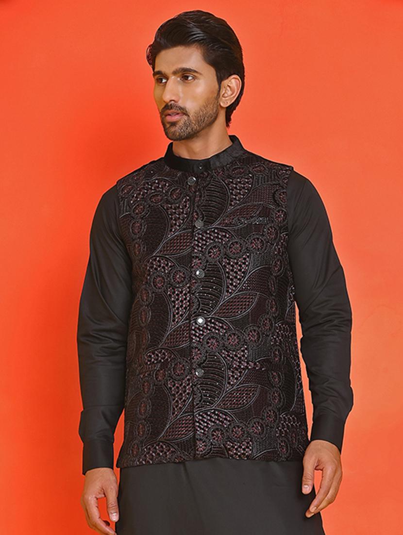 men embroidered mandarin neck nehru jacket - 21855580 -  Standard Image - 1