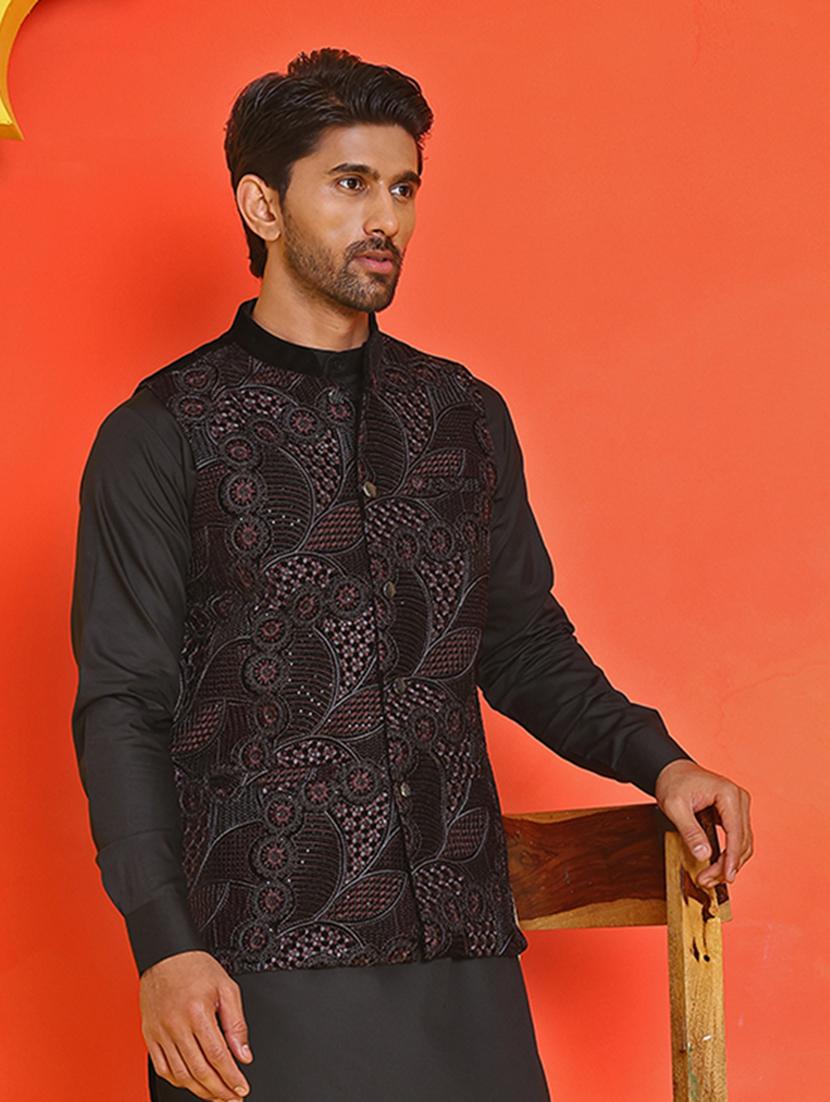 men embroidered mandarin neck nehru jacket - 21855580 - Standard Image - 4