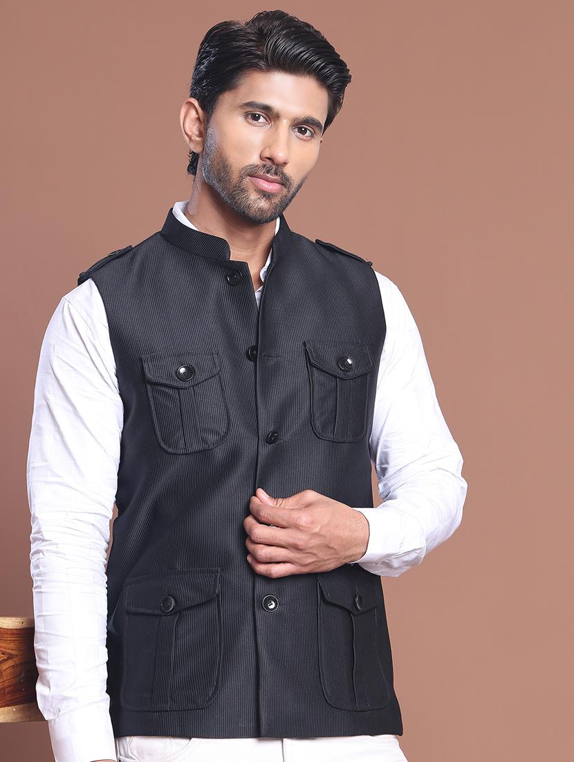 men striped mandarin neck nehru jacket - 21855581 -  Standard Image - 1