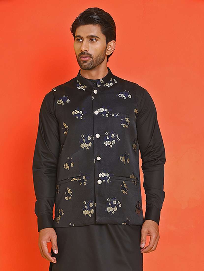 men embroidered mandarin neck nehru jacket - 21855584 - Standard Image - 1
