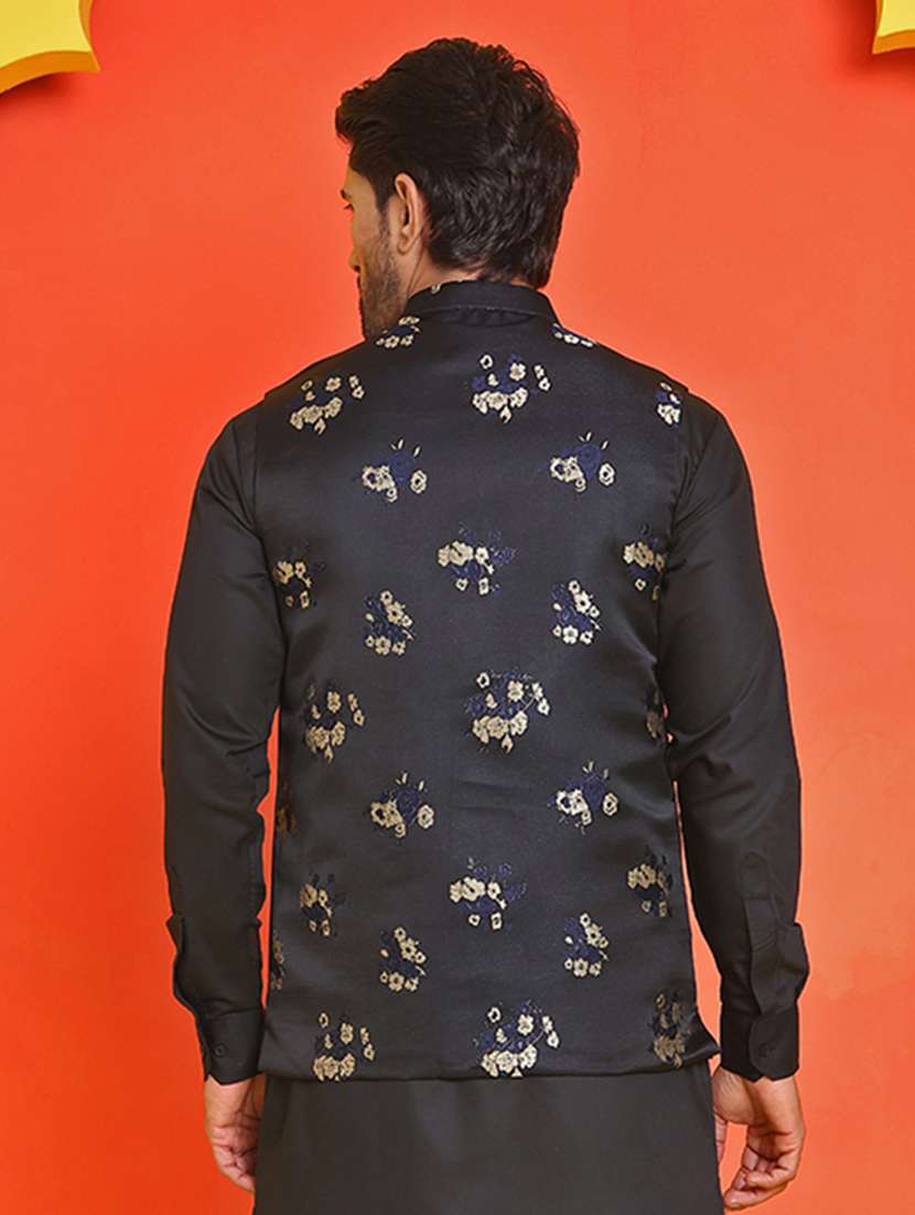 men embroidered mandarin neck nehru jacket - 21855584 - Standard Image - 4