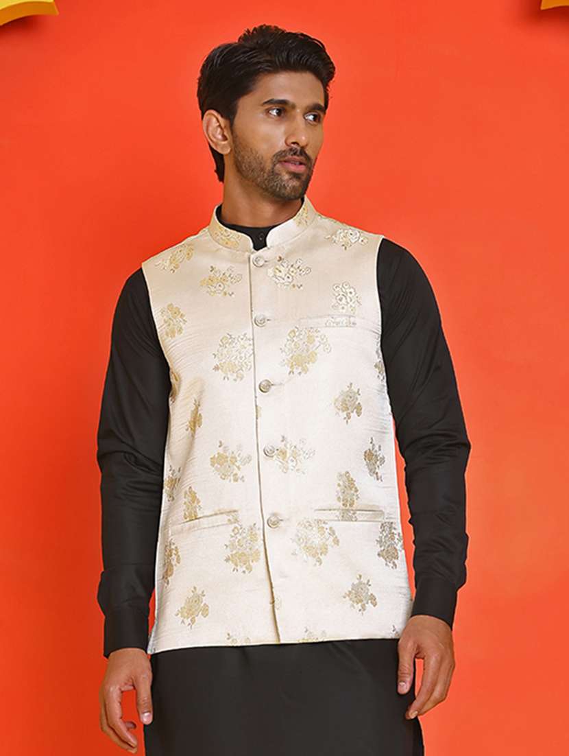 men embroidered mandarin neck nehru jacket - 21855585 -  Standard Image - 1