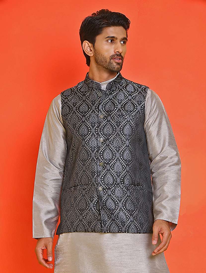 men self design mandarin neck nehru jacket - 21855586 -  Standard Image - 1