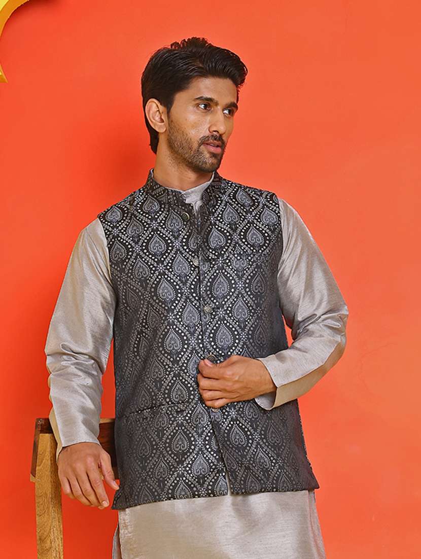 men self design mandarin neck nehru jacket - 21855586 -  Standard Image - 4