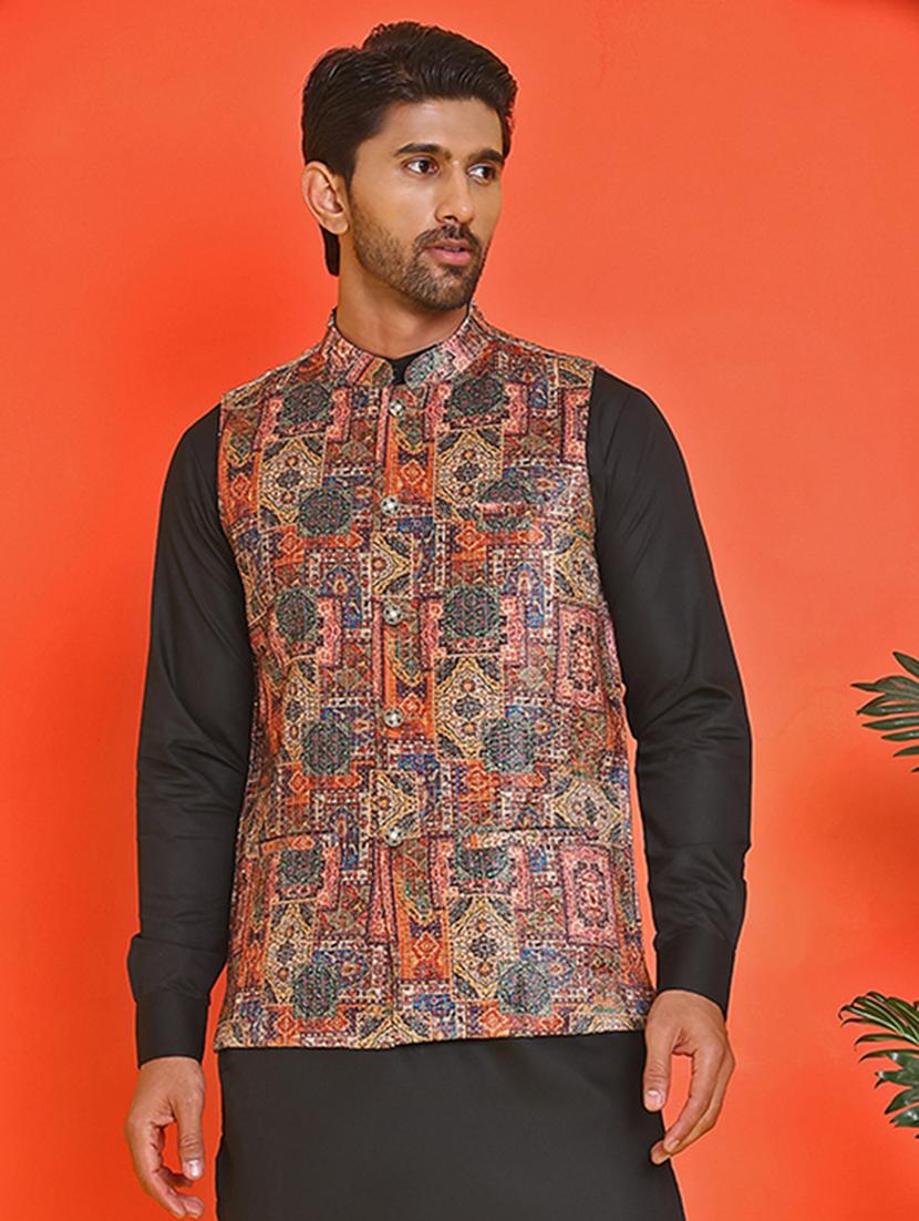 men embroidered mandarin neck nehru jacket - 21855587 -  Standard Image - 1