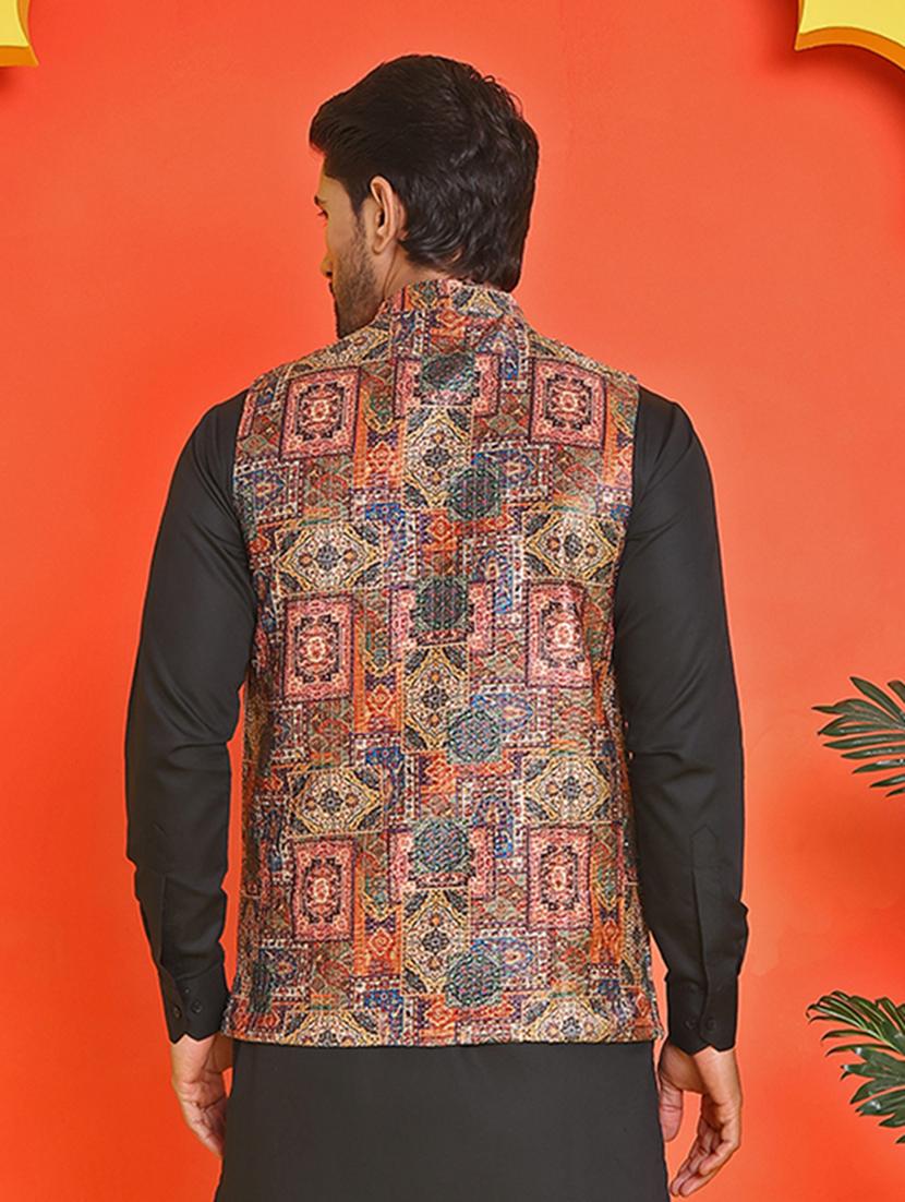 men embroidered mandarin neck nehru jacket - 21855587 - Standard Image - 4