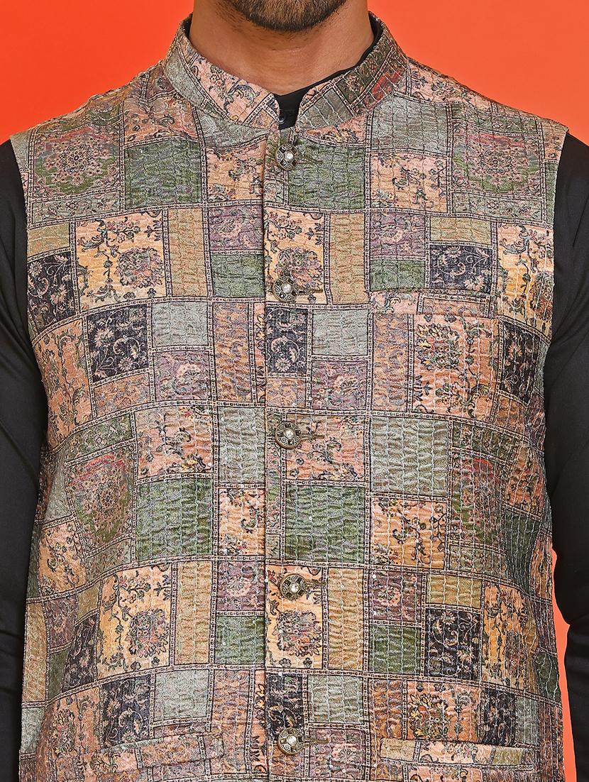 men embroidered mandarin neck nehru jacket - 21855588 - Standard Image - 4