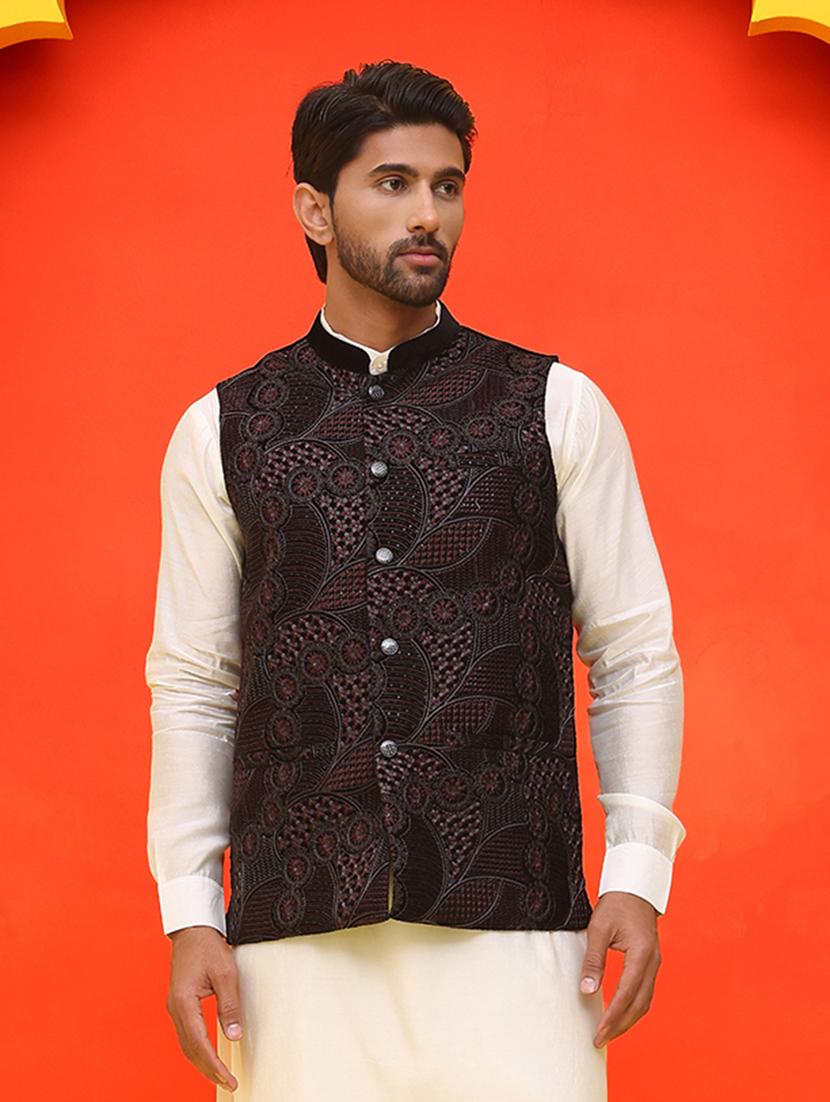 men embroidered mandarin neck nehru jacket - 21855589 -  Standard Image - 1