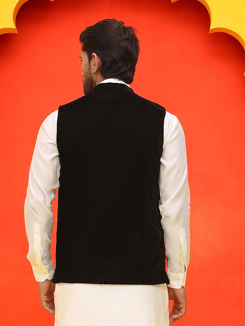 men embroidered mandarin neck nehru jacket - 21855589 - Standard Image - 4