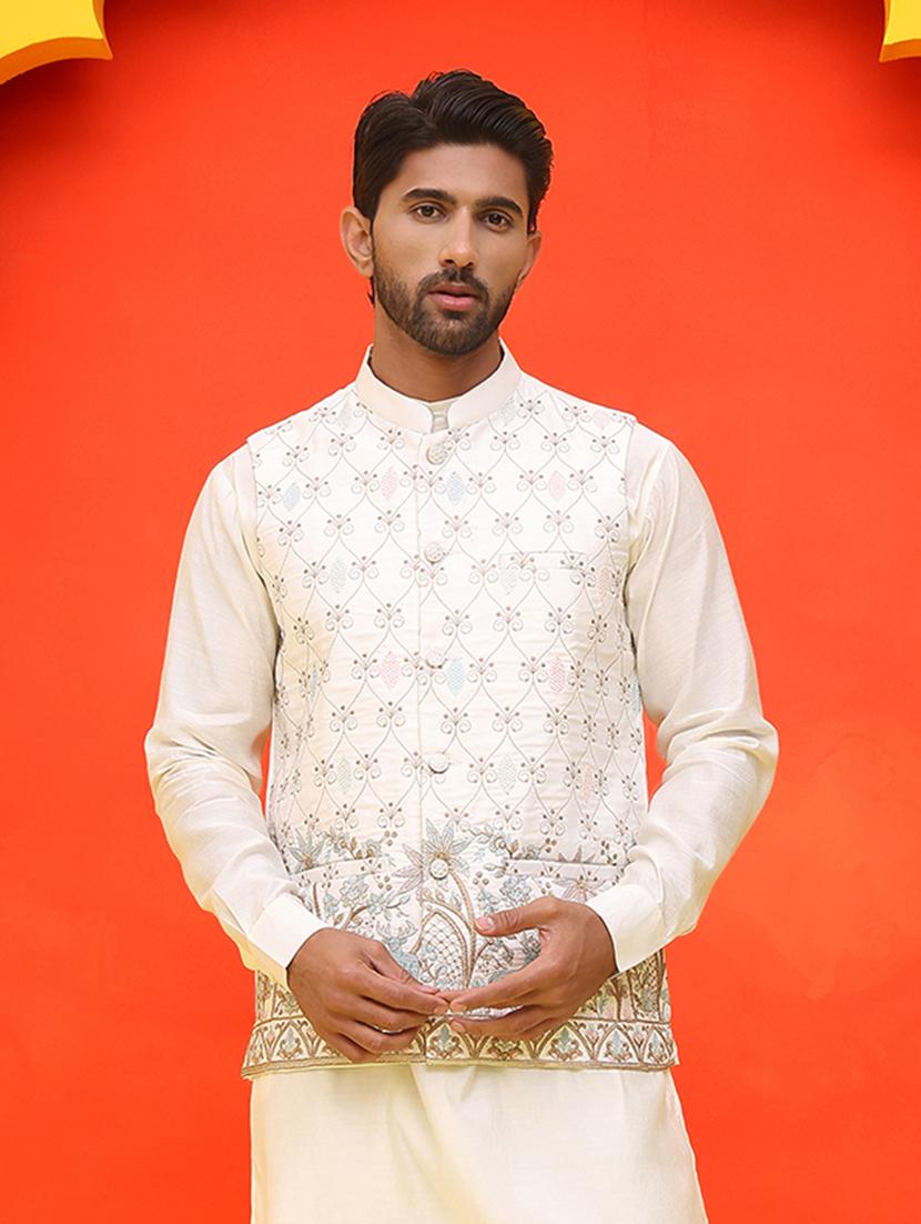 men embroidered mandarin neck nehru jacket - 21855590 - Standard Image - 1