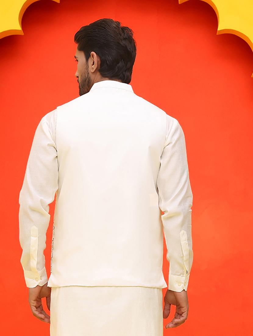 men embroidered mandarin neck nehru jacket - 21855590 - Standard Image - 4