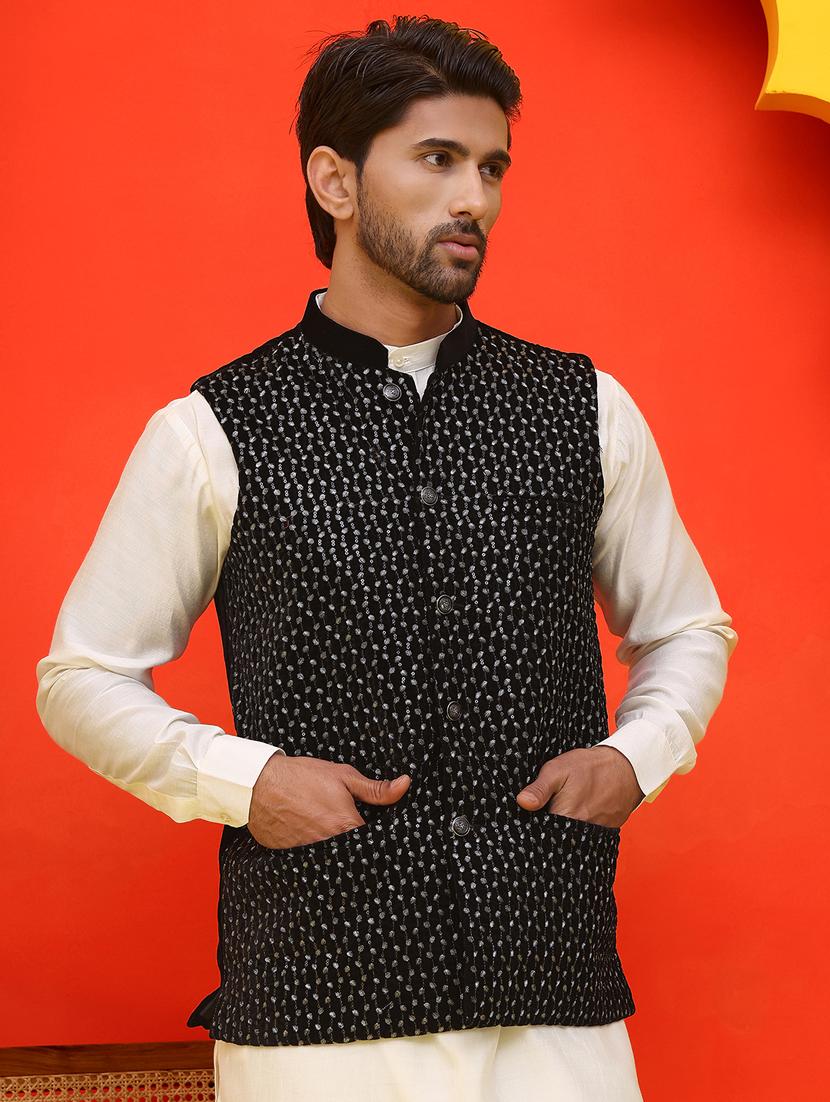 men embroidered mandarin neck nehru jacket - 21855592 -  Zoom Image - 0